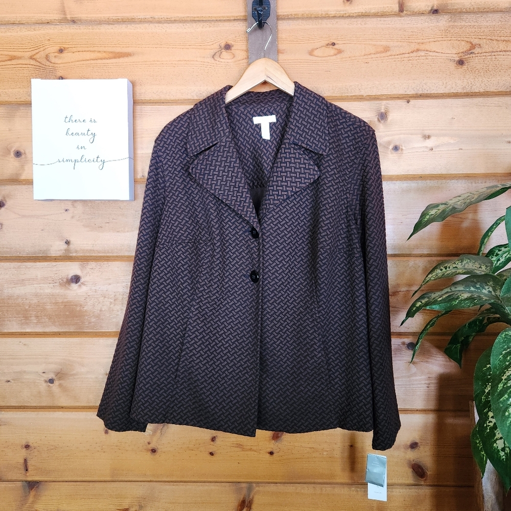 Charter Club NWT Knit Blazer Jacket Shacket‎ Geometric Warm Sienna Plus Size 2X